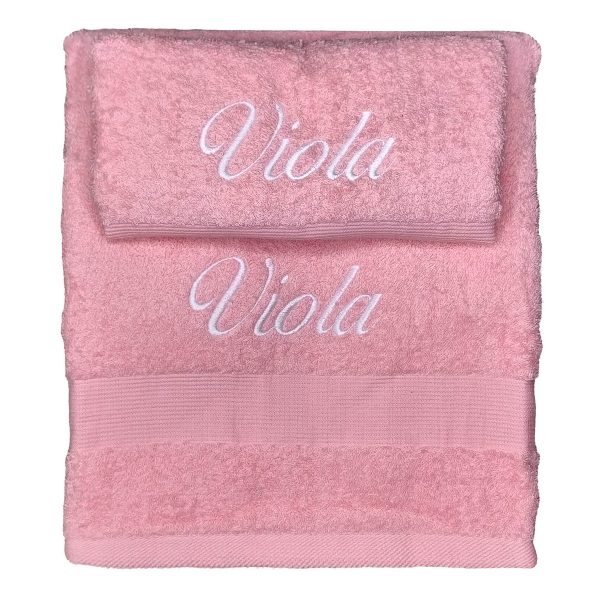 asciugamani personalizzati con il ricamo del nome rosa